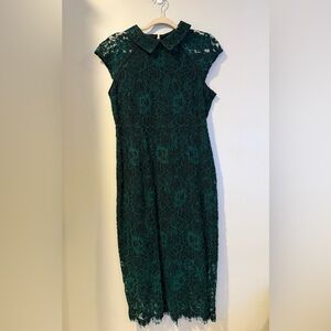 New York & Company Green Lace Cap-Sleeve Dress